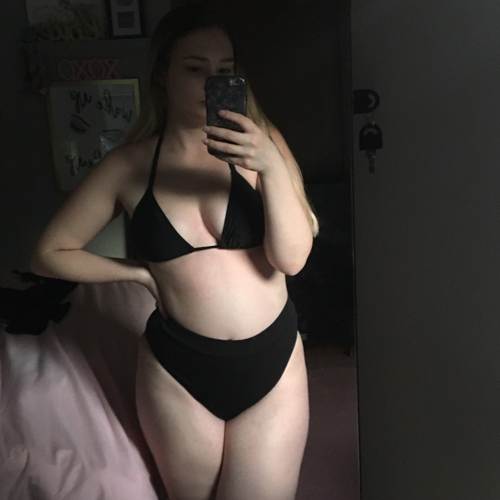 Black Ribbed High Cut High Waisted Bikini Bottom
